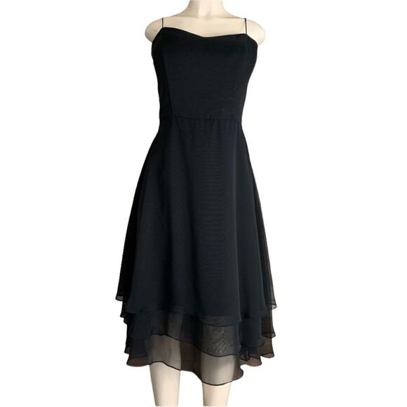 WTOO Watters & Watters Solid Black Layered Chiffon Sleeveless Dress Size 10 - Picture 1 of 10